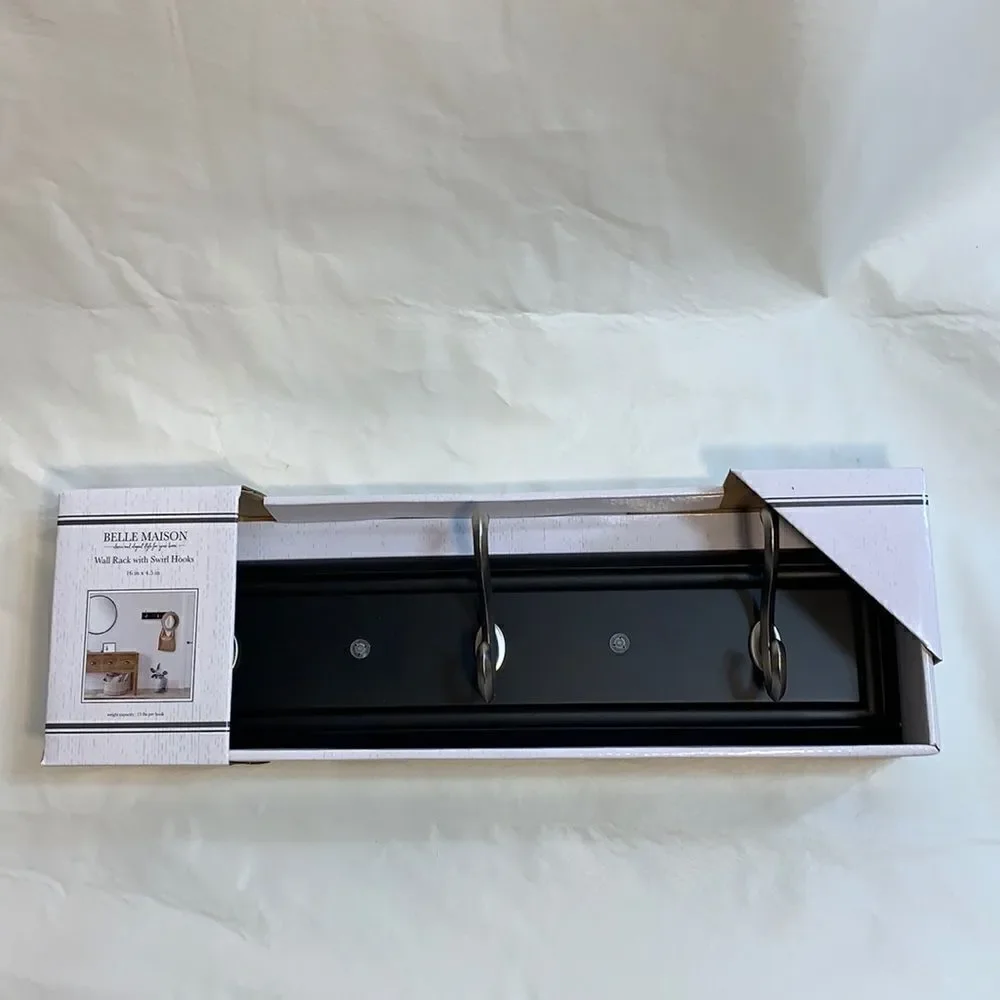 Belle Maison Decorator Wall Hook With Swirl Hooks 16 X 4.5 Organizer Hanger  NEW